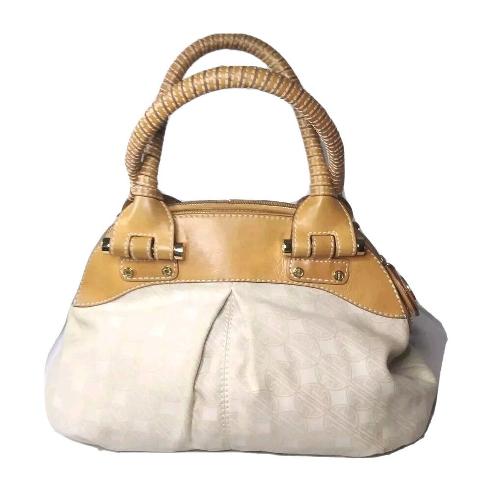 Antonio Melani Handbag Canvas & Leather Satchel Large Purse Tan